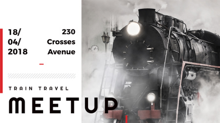 Train Travel event announcement with Old Steam Train FB event cover tervezősablon