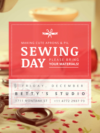 Sewing day event with needlework tools Poster US Πρότυπο σχεδίασης