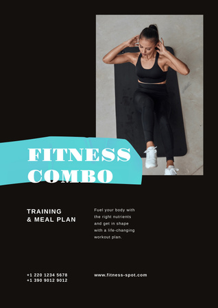 Platilla de diseño Fitness Program promotion with Woman doing crunches Poster