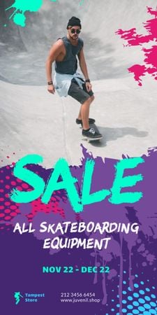 Young Man Riding Skateboard Graphic Design Template