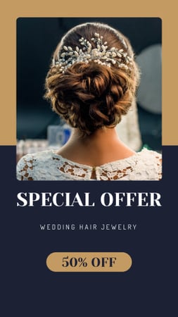 Wedding Jewelry Offer Bride with Braided Hair Instagram Story Design Template