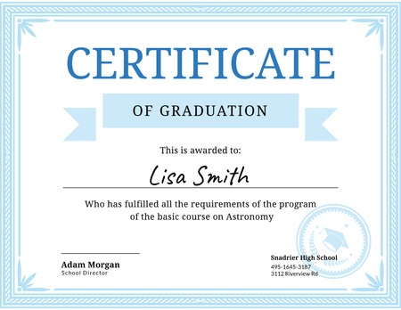 Astronomy Course Graduation in blue Certificate Design Template