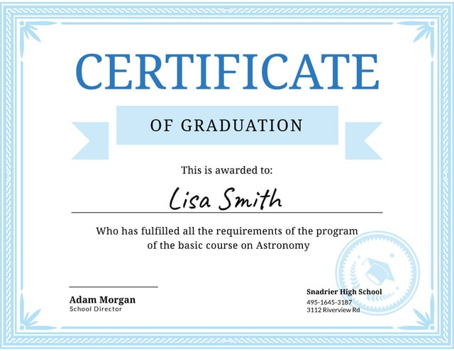 Platilla de diseño Astronomy Course Graduation in blue Certificate