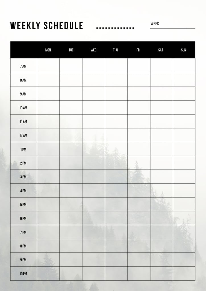 Weekly Schedule Planner on Foggy Mountain Forest Schedule Planner Design Template