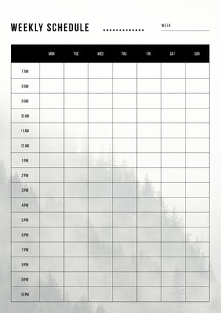 Designvorlage Weekly Schedule Planner on Foggy Mountain Forest für Schedule Planner