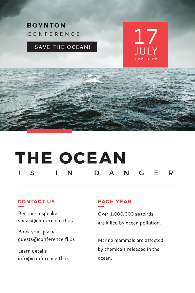 Ecology Conference Invitation with Stormy Sea Waves Pinterest Design Template