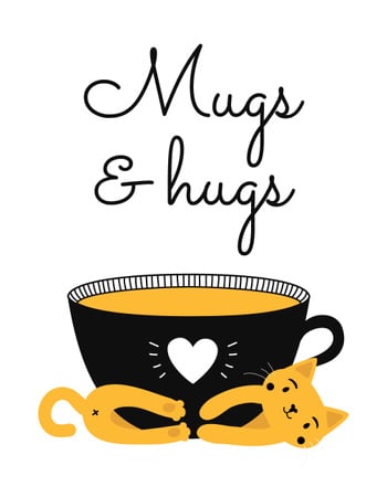 Cute Cat with Black Mug T-Shirt – шаблон для дизайну