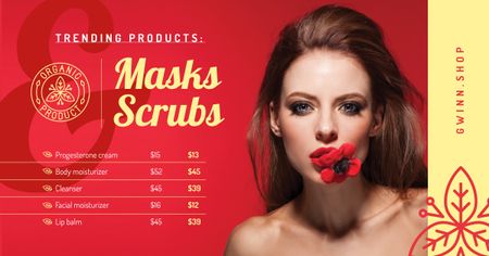 Modèle de visuel Beauty Ad Woman Red Flower in Mouth - Facebook AD