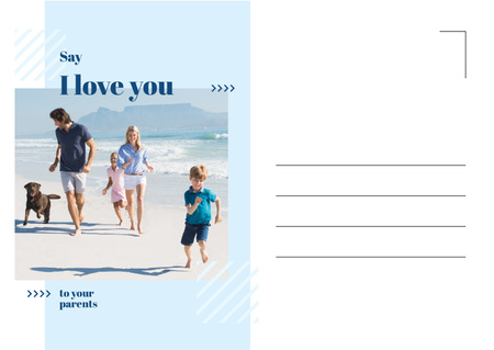 Parents with kids having fun at seacoast Postcard Design Template