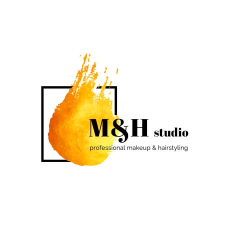 Make-Up Studio Ad with Paint Smudge in Yellow Logo Design Template
