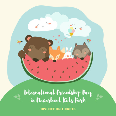 Szablon projektu International Friendship Day in Kids Park offer with funny animals Instagram AD