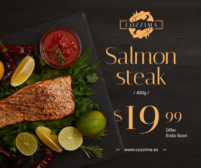 Designvorlage Seafood Offer raw Salmon piece für Facebook