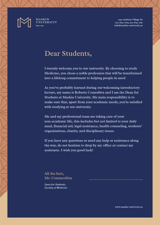 Modèle de visuel University official welcome greeting - Letterhead
