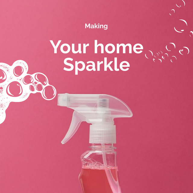 Designvorlage Cleaning Services promotion with pink spray für Instagram AD