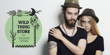 Template di design Fashion Store Ad with Young Couple in Black Outfits Twitter