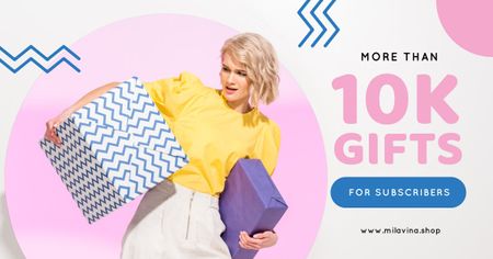 Template di design Blog Promotion Woman Holding Presents Facebook AD