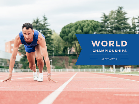 Template di design World Championships Ad with Man at Start Position Presentation
