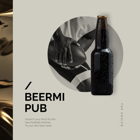 Pub Offer Beer Bottle and Player with Rugby Ball Animated Postデザインテンプレート