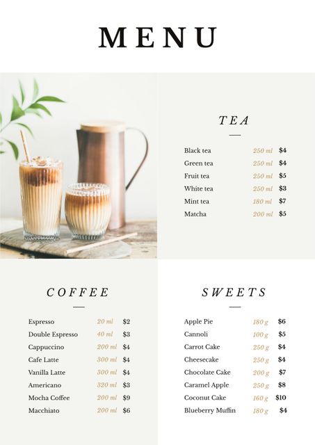 Plantilla de diseño de Coffee drinks with milk Menu 