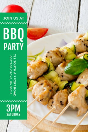 BBQ Party Invitation with Grilled Chicken on Skewers Pinterest tervezősablon