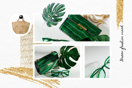 Fashion Accessories in green colors Mood Boardデザインテンプレート