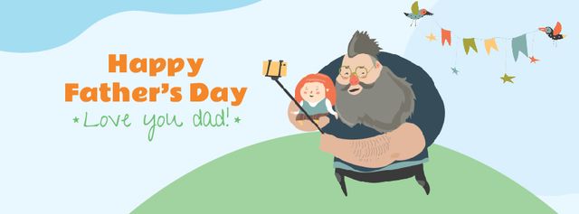 Father's Day Dad with daughter taking selfie Facebook Video cover – шаблон для дизайну