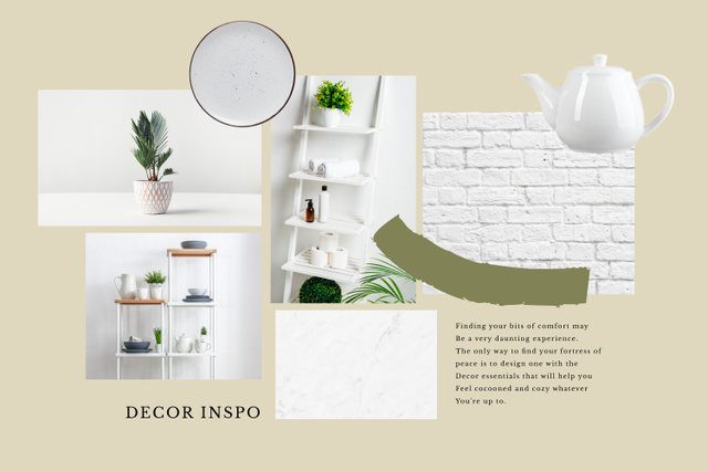 Home Decor inspiration in white Mood Board Design Template