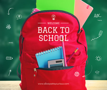 Back to School stationary in backpack Facebook Design Template