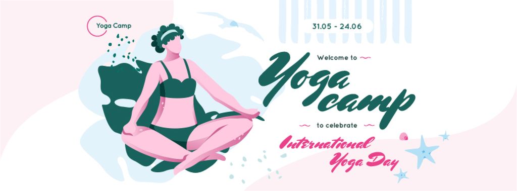 Plantilla de diseño de Woman practicing yoga in Yoga Day Facebook cover 