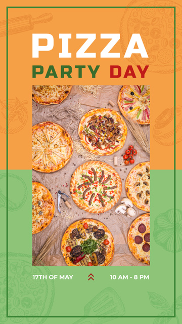 Modèle de visuel Different Pizzas on the table on Pizza Party Day - Instagram Story
