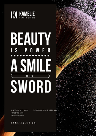 Beauty Quote with Brush and Face Powder Poster Modelo de Design