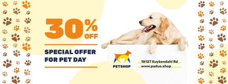Ontwerpsjabloon van Facebook cover van Pet Day Offer with Golden Retriever and Paws Icons