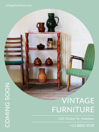Plantilla de diseño de Vintage Furniture Shop Ad Antique Cupboard Poster US 