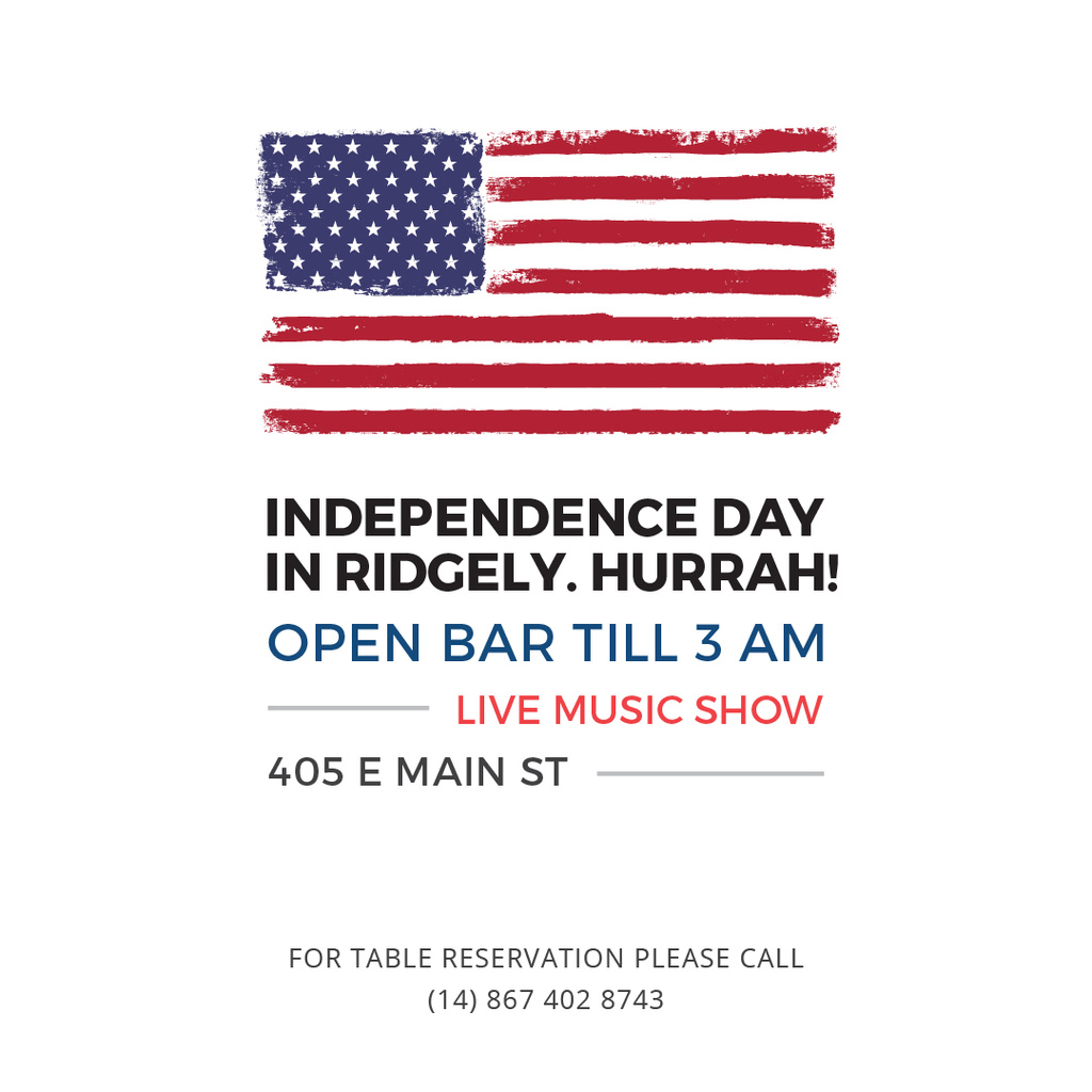 Independence Day Invitation USA Flag on White Instagram ADデザインテンプレート