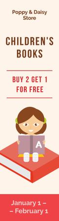 Bookstore Offer Little Girl Reading Skyscraper – шаблон для дизайна