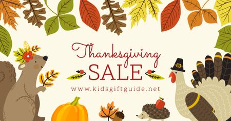 Thanksgiving Sale with Cute Animals Facebook AD Design Template