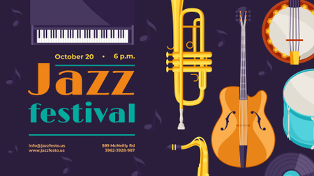 Jazz Festival invitation Various Musical Instruments FB event cover Design Template