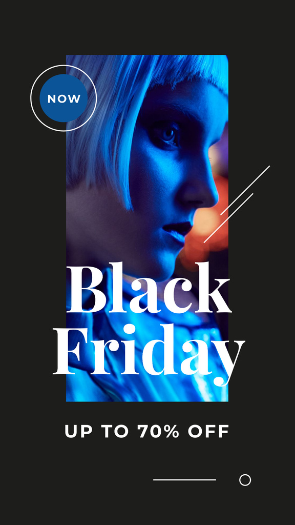 Black Friday Sale Young attractive woman in blue light Instagram Story Design Template