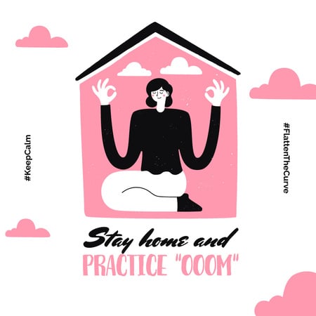 #KeepCalm challenge Woman meditating at Home Instagram Šablona návrhu