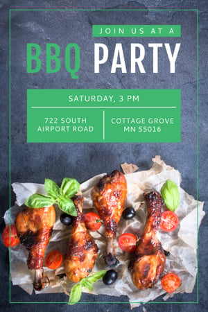 Szablon projektu BBQ Party Invitation with Grilled Chicken Pinterest