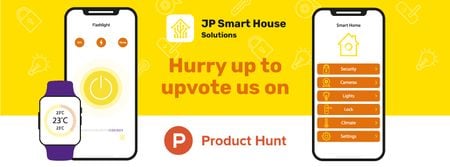 Product Hunt Launch Ad with Smart Home App on Screen Facebook cover Modelo de Design