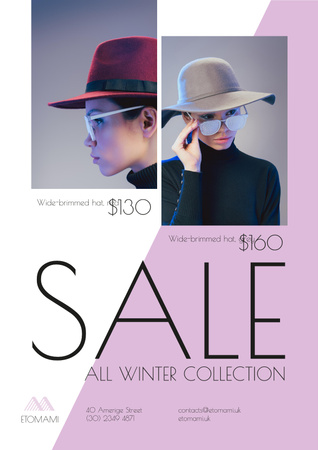 Plantilla de diseño de Seasonal Sale with Woman Wearing Stylish Hat Poster 