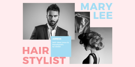 Plantilla de diseño de Hairstylist Offer with Handsome Man and Stylish Woman Twitter 