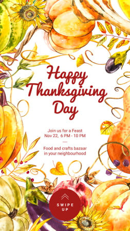 Thanksgiving feast in Pumpkins Frame Instagram Story Design Template