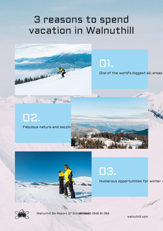 Mountains Resort Invitation with Snowboarder on Snowy Hills Poster Design Template