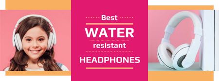 Gadgets Sale Girl in Headphones in Pink Facebook cover Design Template