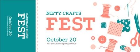 Ontwerpsjabloon van Ticket van Nifty Crafts Fest with Threads and Buttons