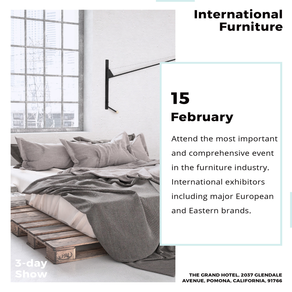 Modèle de visuel Furniture Show Bedroom in Grey Color - Instagram AD