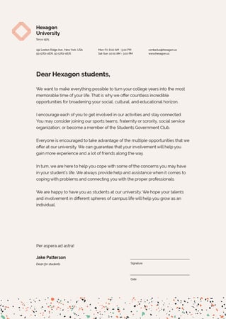 Template di design University official welcome greeting Letterhead
