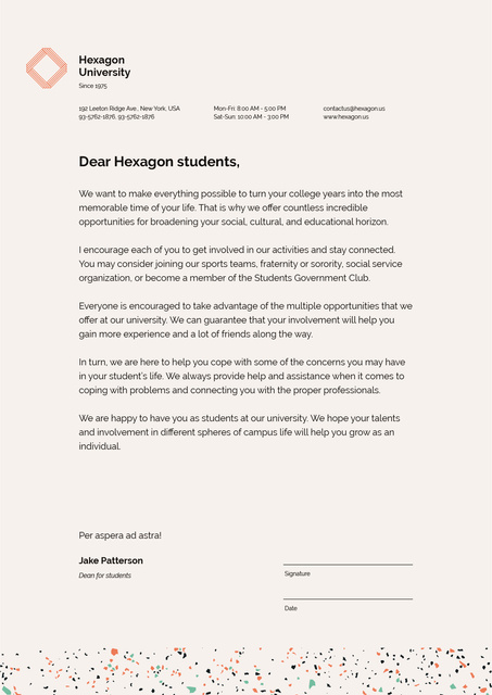 Platilla de diseño University official welcome greeting Letterhead